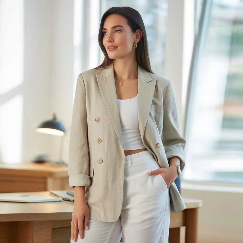 summer office outfit lightweight blazer linen pants women