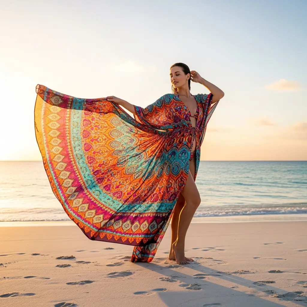 colorful printed kaftan cover up bohemian beach style