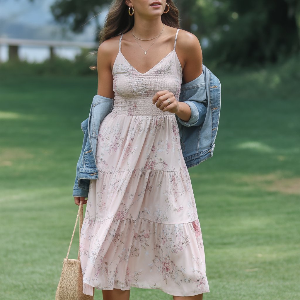 women casual summer sundress floral midi dress