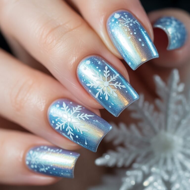 Frozen Elsa Disney nail art ideas with icy blue silver and snowflake details