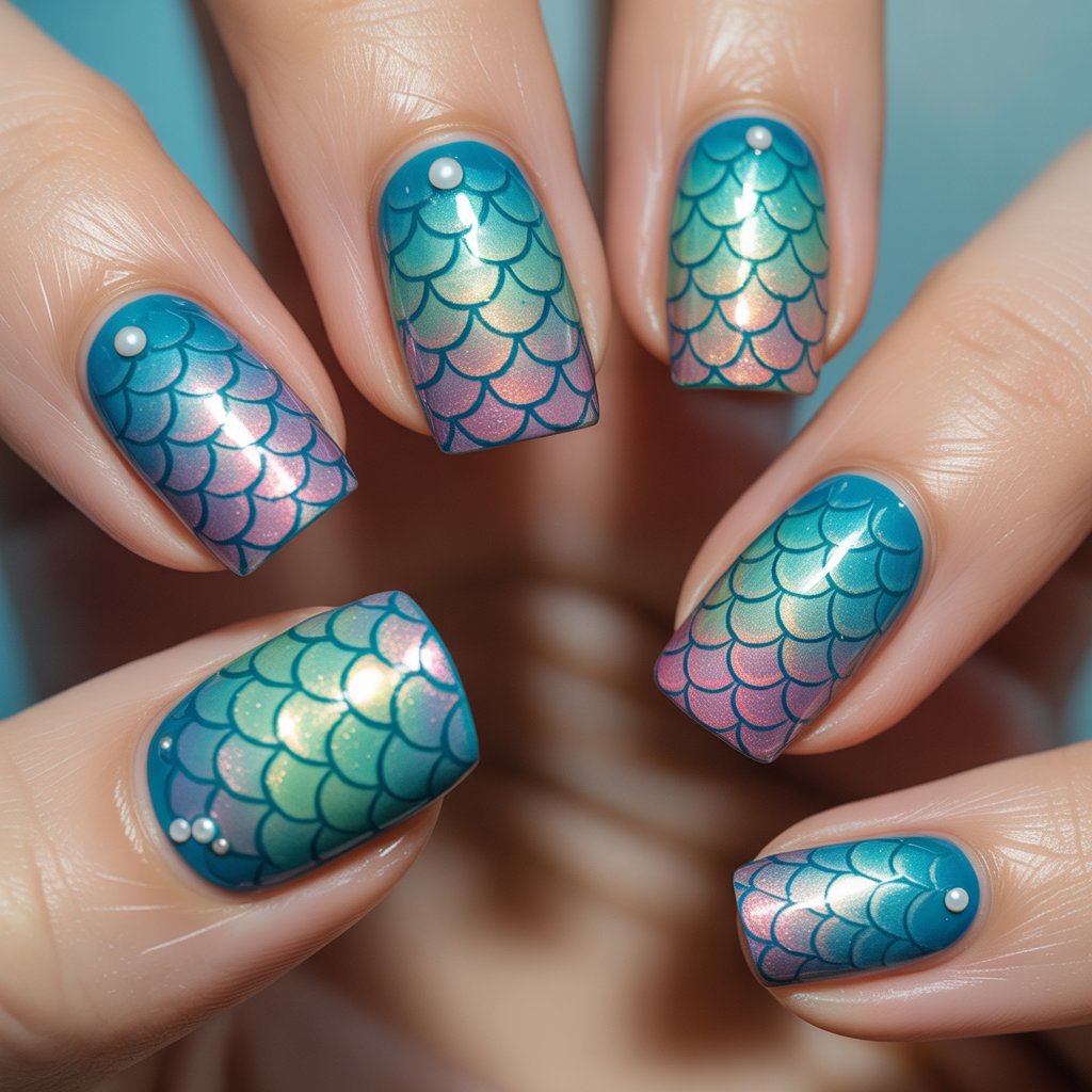mermaid teal purple ombre gradient nails