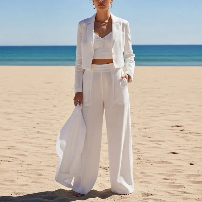 White linen co ord set wide leg pants beach outfit for women chic style