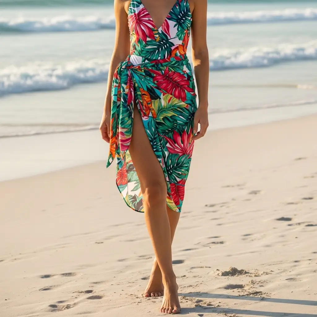 beach outfit women tropical wrap skirt swimsuit